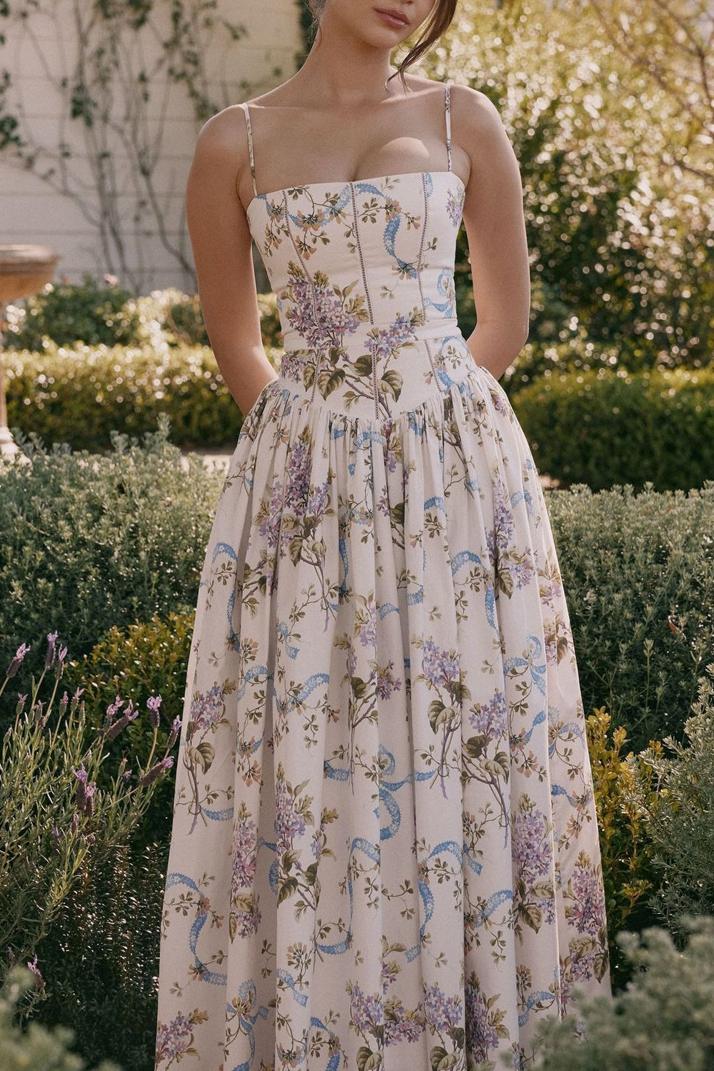 Polyester maxi-jurk met bloemenprint en spaghettibandjes