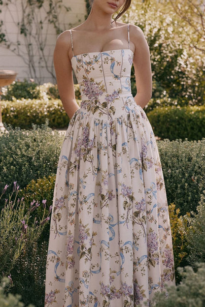 Polyester maxi-jurk met bloemenprint en spaghettibandjes