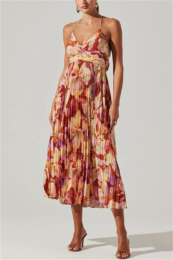 Dames Midi Jurk Met Bloemenprint En Plissé