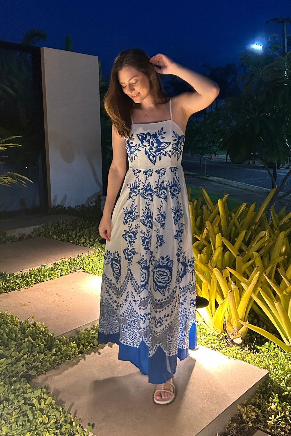 Polyester Midi Jurk met Spaghettibandjes Blauw