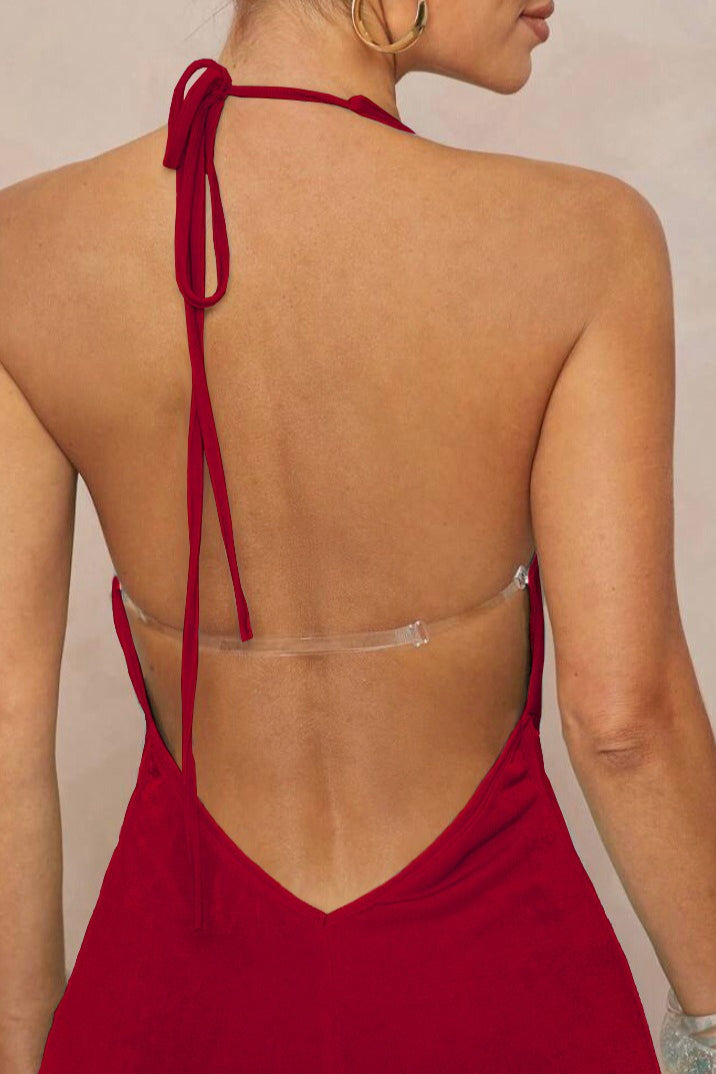 Maxi-jurk met halternek en geplooide rug zonder rugpand