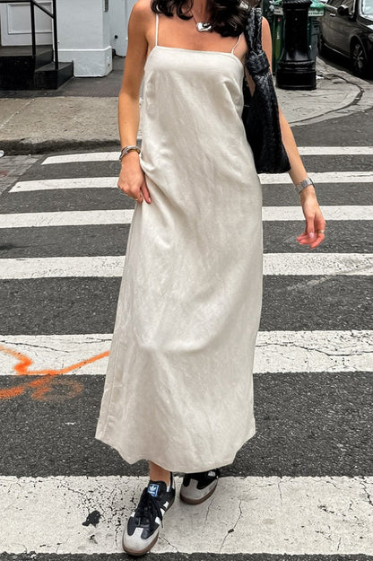 Linnen Katoen Cami Loszittende Maxi Jurk Khaki