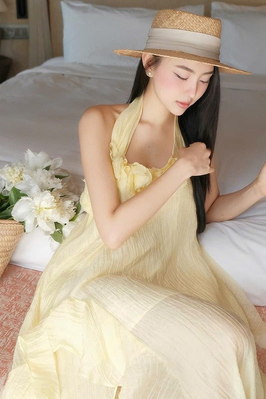 Halter Slim Fit 3D Bloemen Maxi Jurk