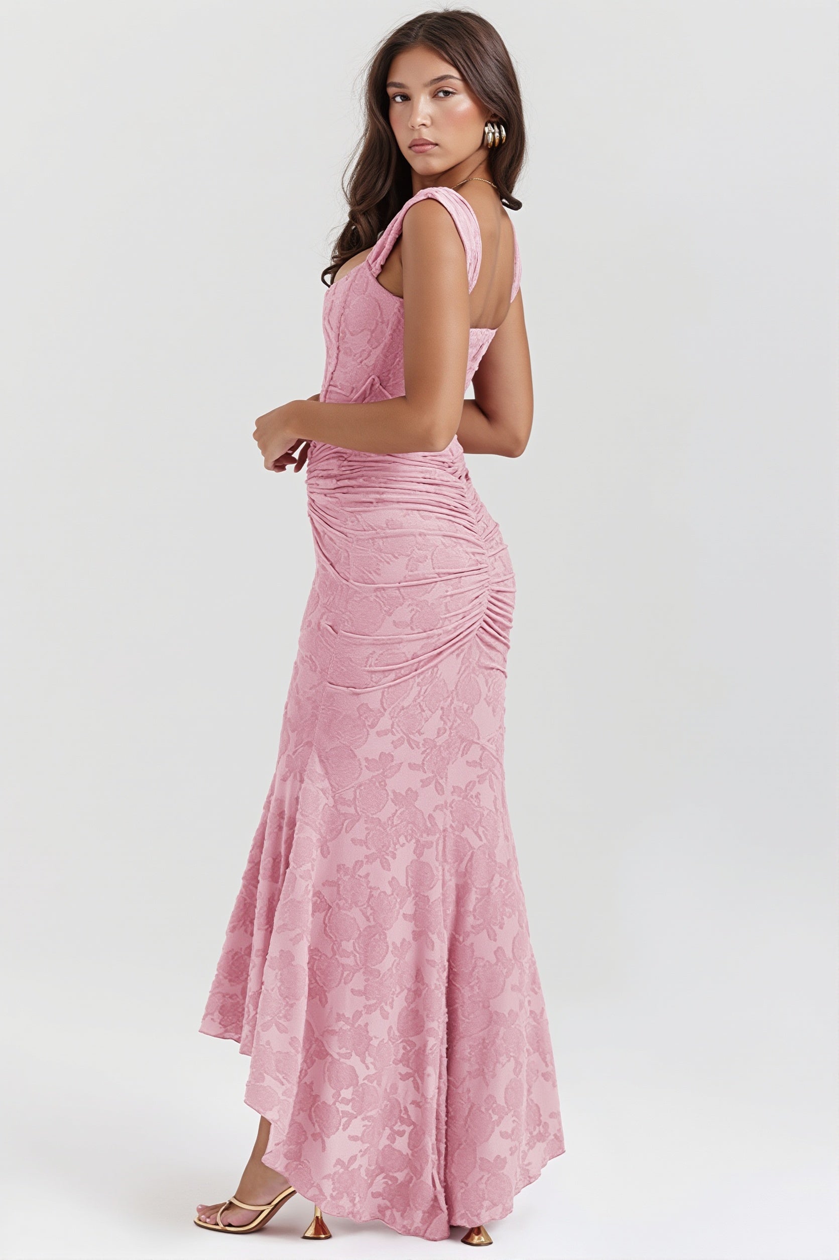 Bloemenprint damesjurk met lange rok en aansluitend silhouet