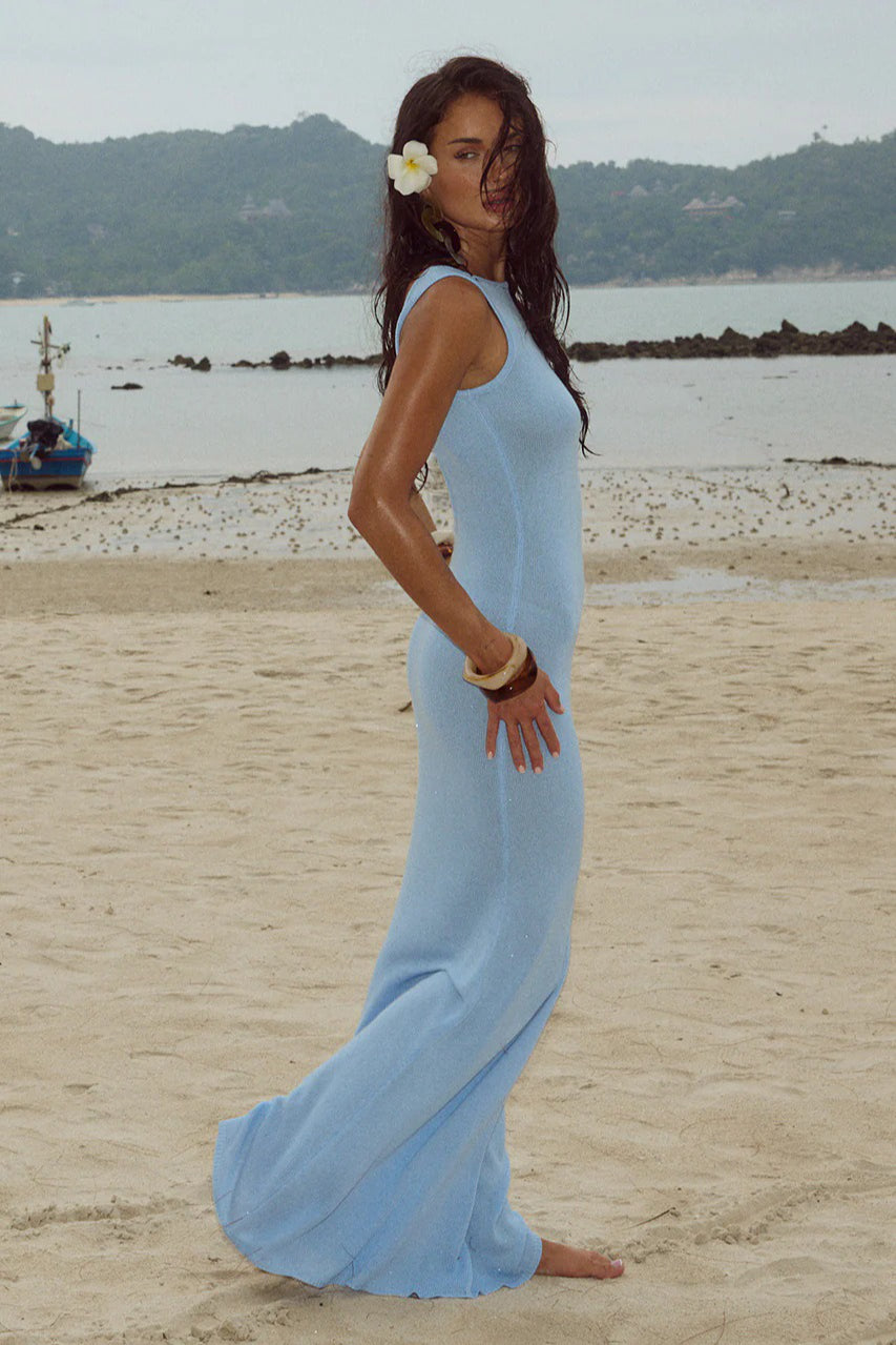 Mouwloze Rugloze Slim Fit Polyester Maxi Jurk
