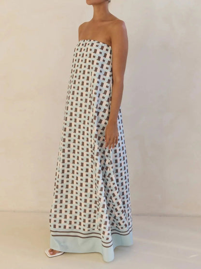 Maxi-jurk met plooien en print in buisstijl
