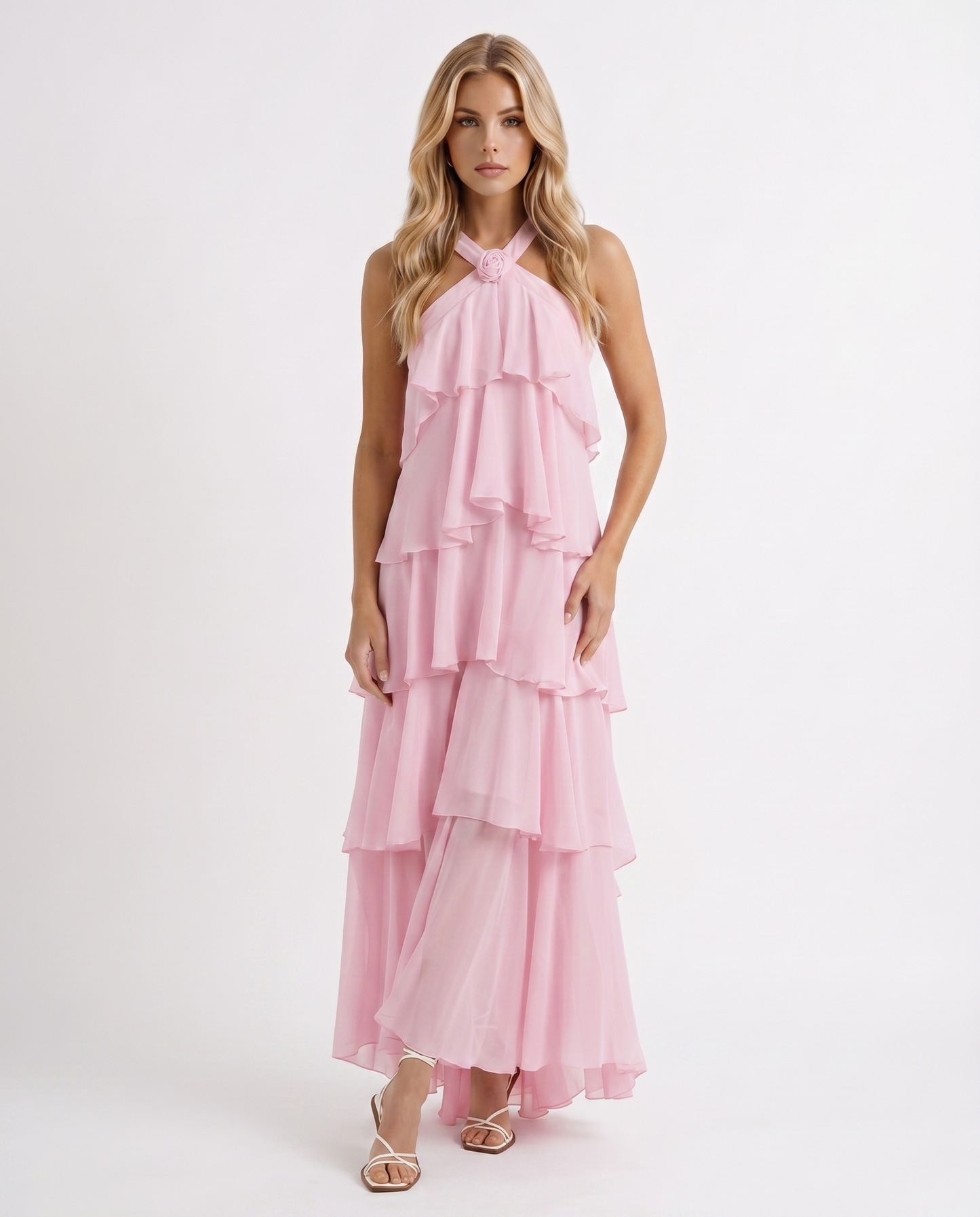 Mouwloze Maxi Jurk met Bloemenprint en Halternek voor Dames