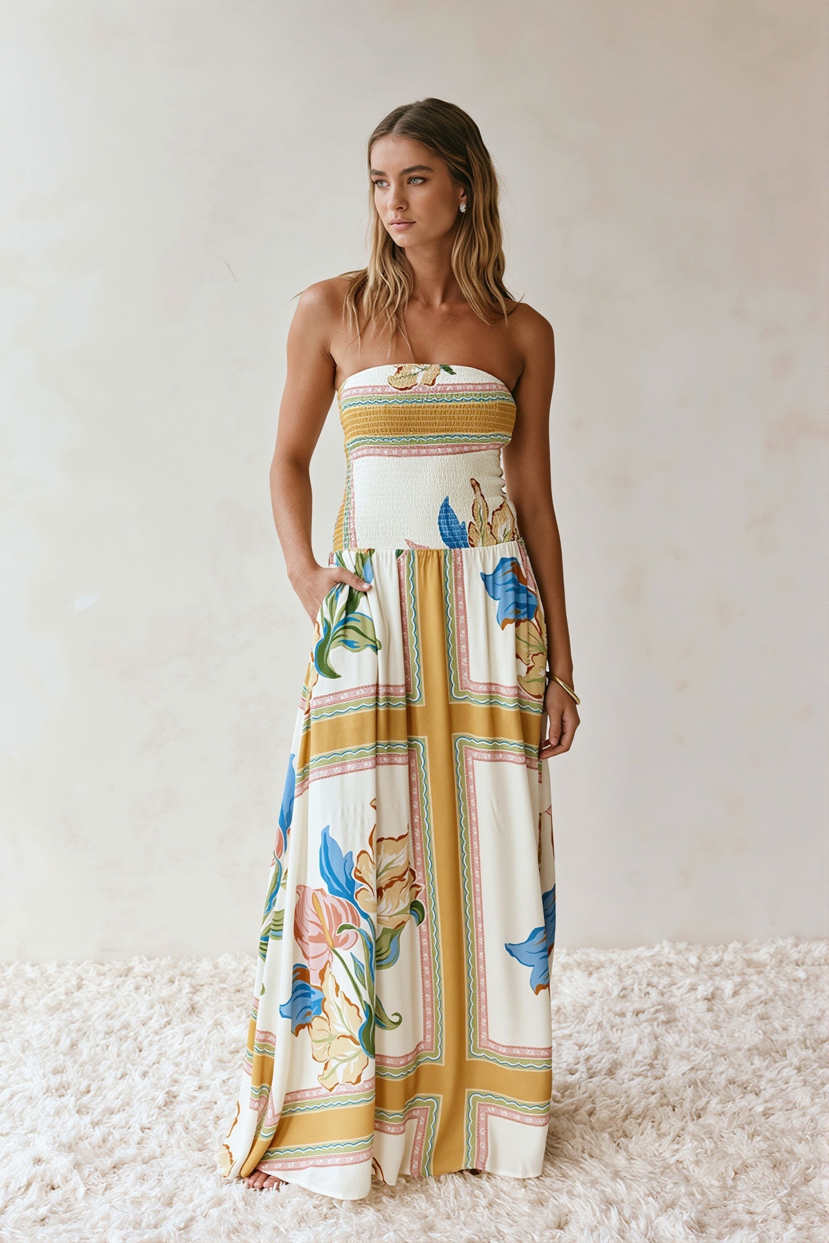 Bandeau maxi-jurk met kleurrijke bloemenprint voor dames