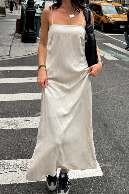 Linnen Katoen Cami Loszittende Maxi Jurk Khaki