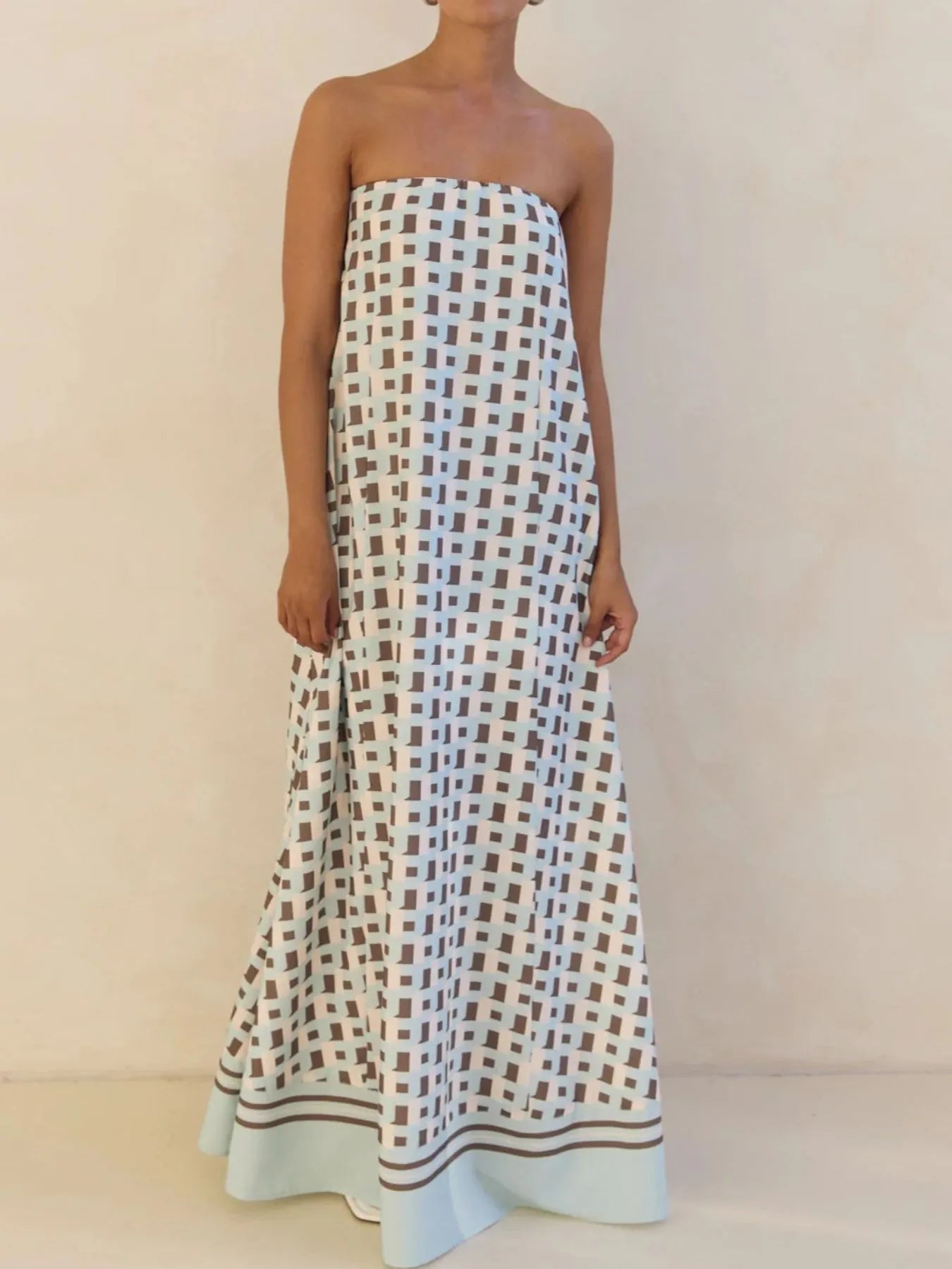 Maxi-jurk met plooien en print in buisstijl