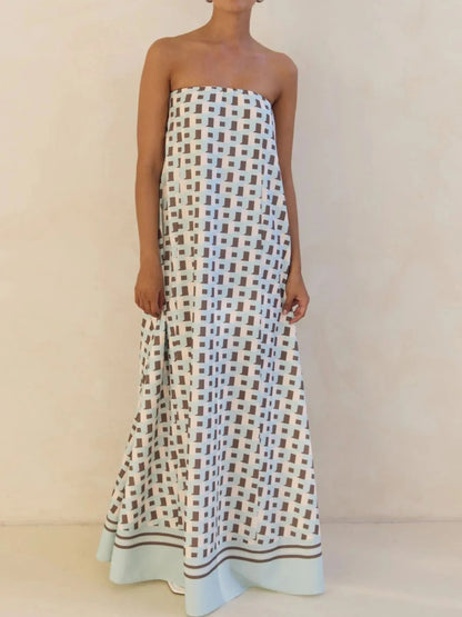 Maxi-jurk met plooien en print in buisstijl
