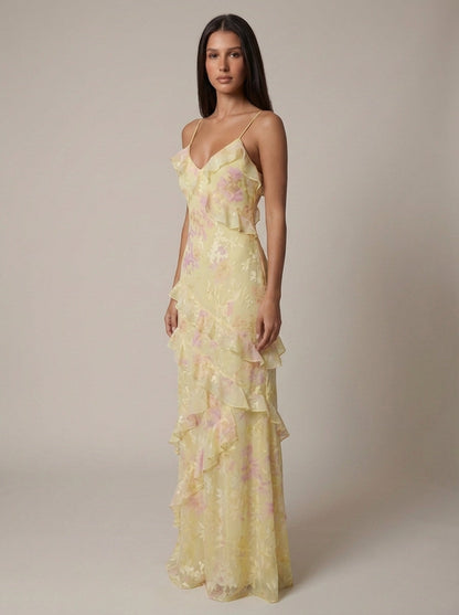 Maxi Jurk met Bloemenprint en Volants voor Dames