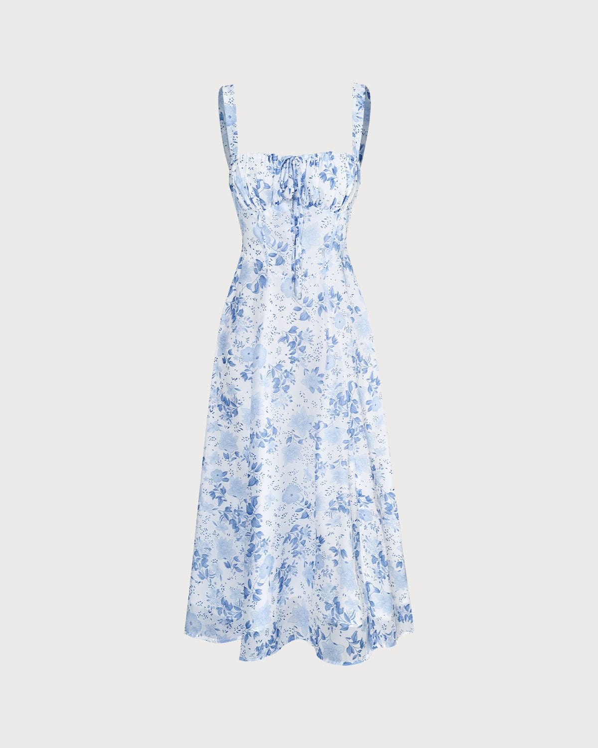 Midi-jurk met bloemenprint en plooien blauw