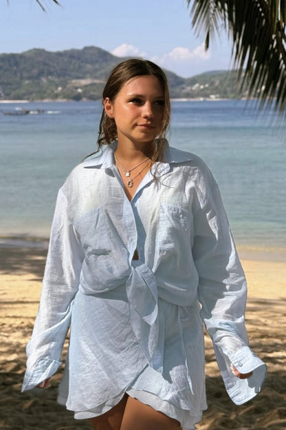 Katoen Linnen Overgooier Blouse En Rok Set Dames