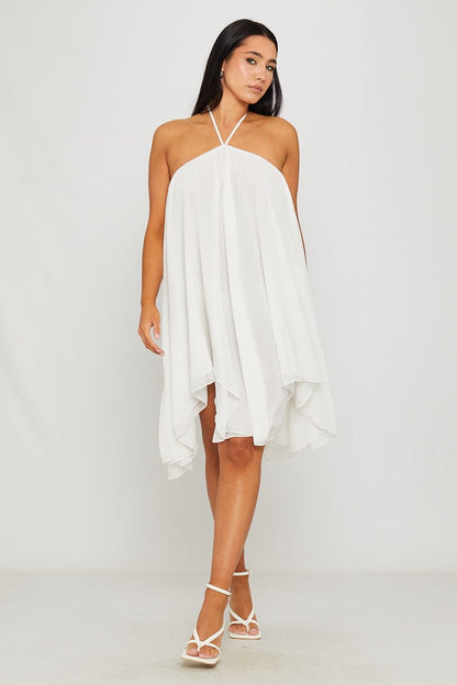 Chiffon halternek asymmetrische mini-jurk wit