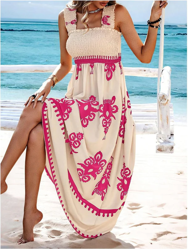 Maxi-jurk met geometrische print en gerimpelde taille