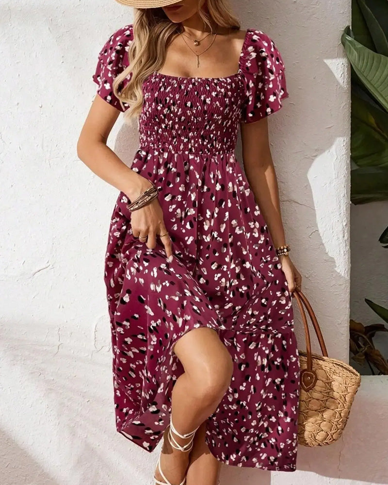 Dames Midi Jurk Met Print En Vierkante Hals