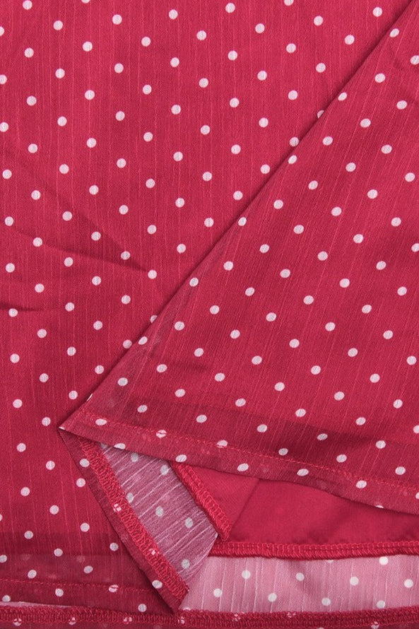 Rode Chiffon Minijurk met Polkadots, Open Rug en Strikjes