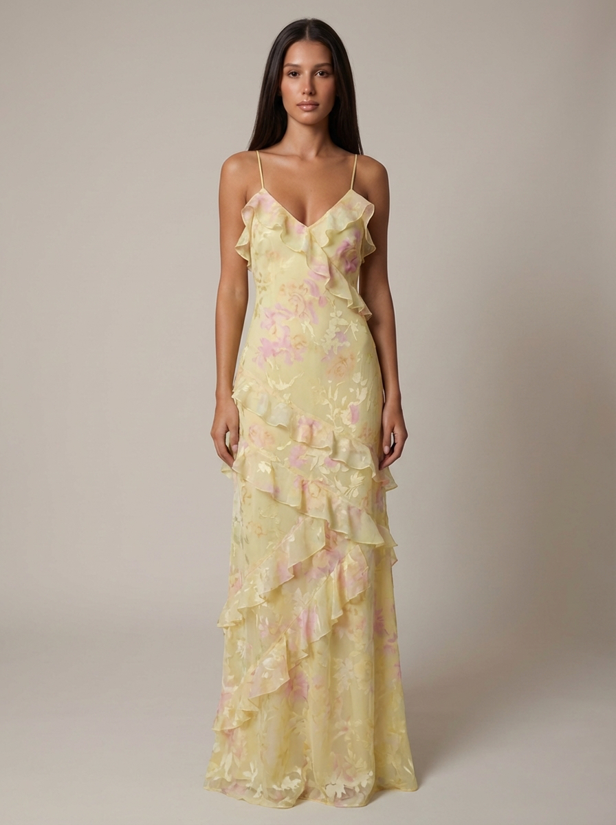 Maxi Jurk met Bloemenprint en Volants voor Dames