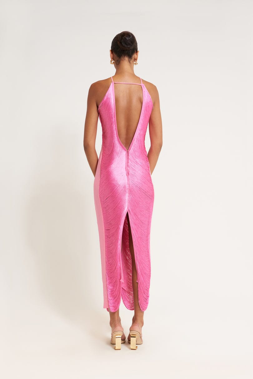Polyester Maxi Jurk met Open Rug en Onregelmatige Zoom