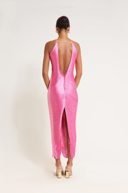 Polyester Maxi Jurk met Open Rug en Onregelmatige Zoom