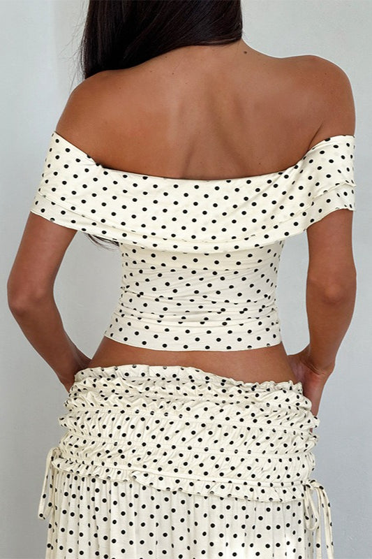 Polkadot Strapless Maxi Rok Set Abrikoos