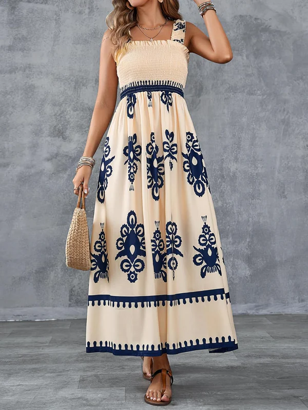 Maxi-jurk met geometrische print en gerimpelde taille