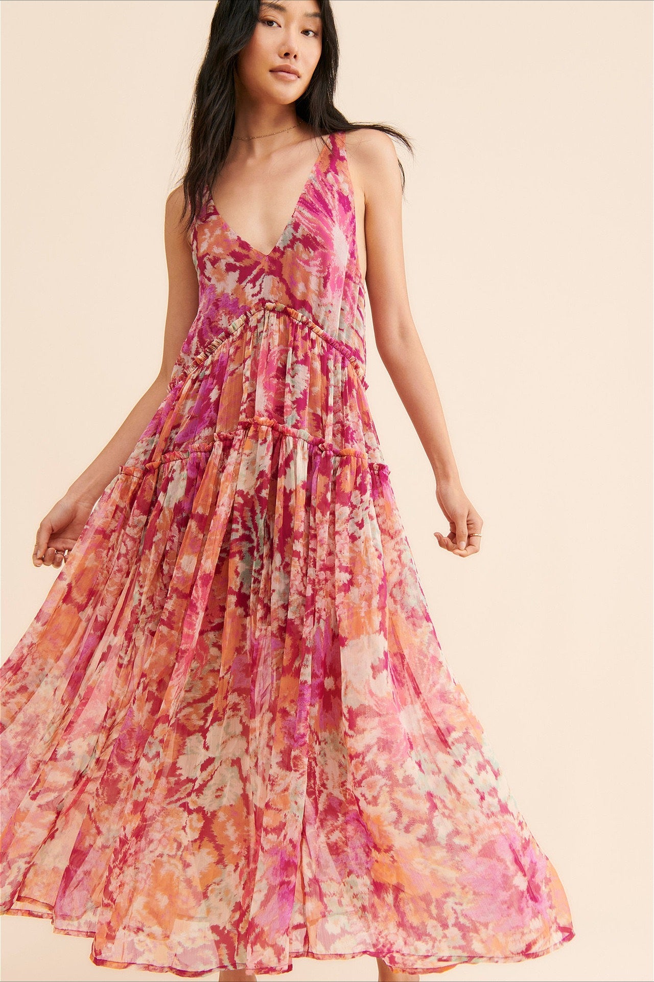Dames Maxi Jurk Met Bloemenprint En V Hals