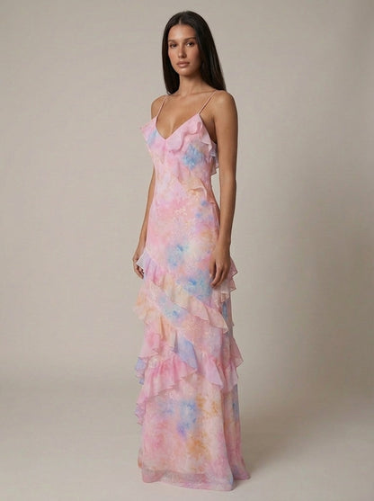 Maxi Jurk met Bloemenprint en Volants voor Dames