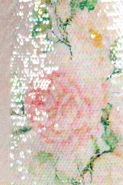 Korte elegante jurk voor dames met pailletten en bloemenprint, volledig silhouet