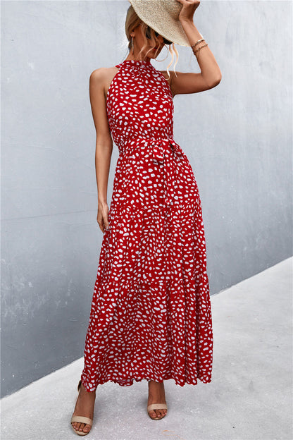 Geprinte Mouwloze Maxi Jurk met Tailleband