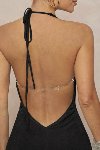 Maxi-jurk met halternek en geplooide rug zonder rugpand