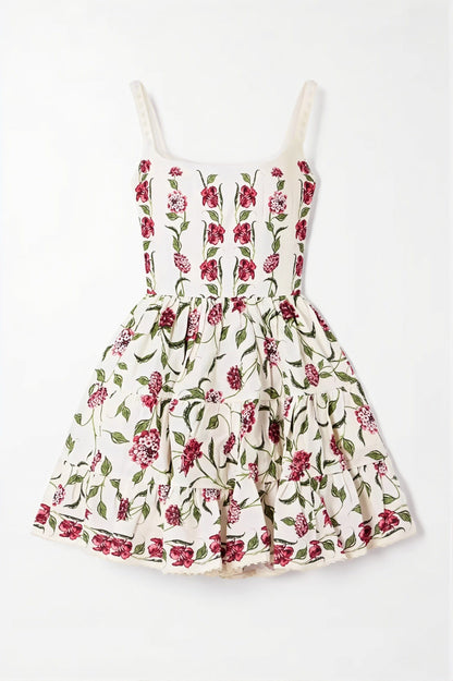 Romantische damesjurk met bloemenprint, spaghettibandjes en kant