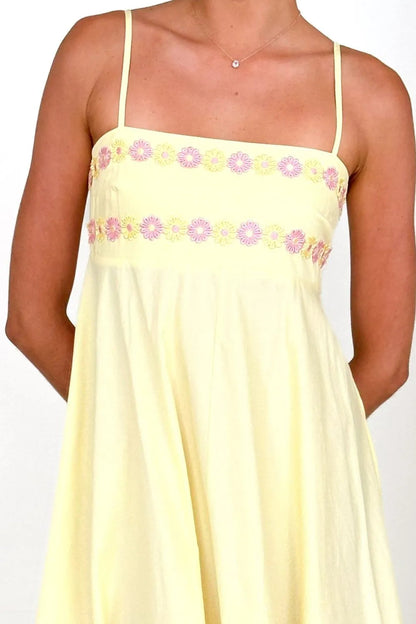 Maxi jurk met bloemenborduursel en spaghetti bandjes van polyester