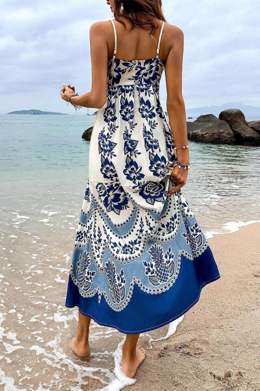 Polyester Midi Jurk met Spaghettibandjes Blauw
