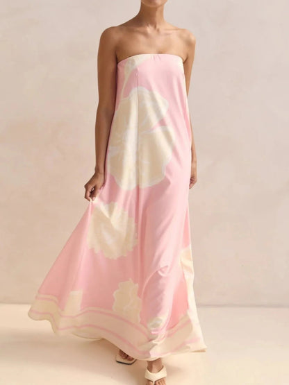Maxi-jurk met plooien en print in buisstijl