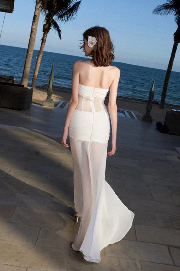 Witte Sheer Mesh Bandeau Maxi Jurk