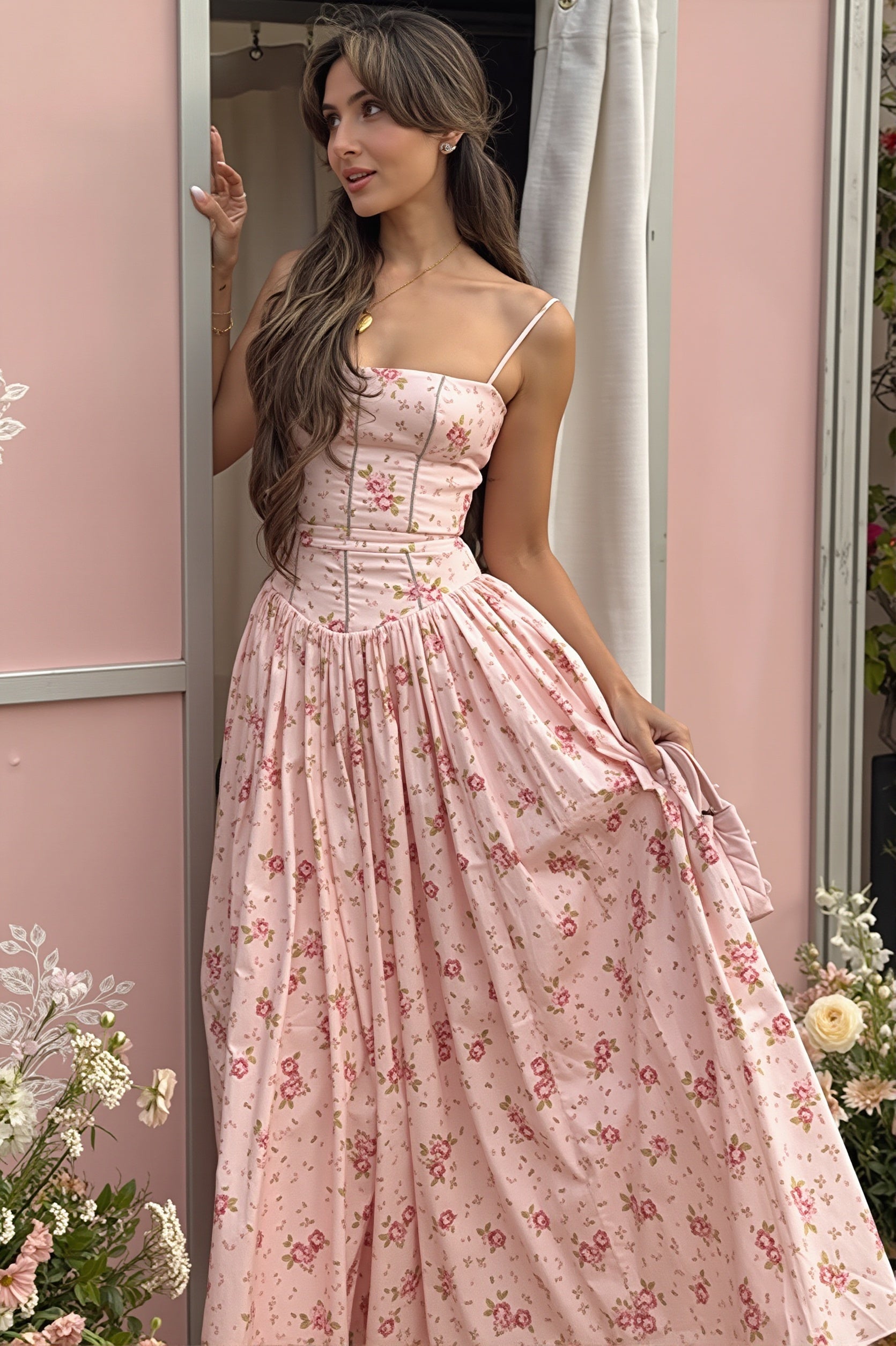 Dames maxi jurk met slanke pasvorm en cami-bandjes in elegante stijl
