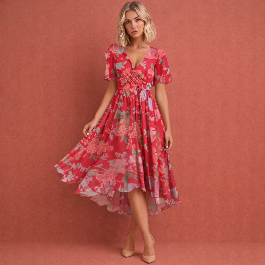 Midi-jurk met bloemenprint en korte mouwen voor dames