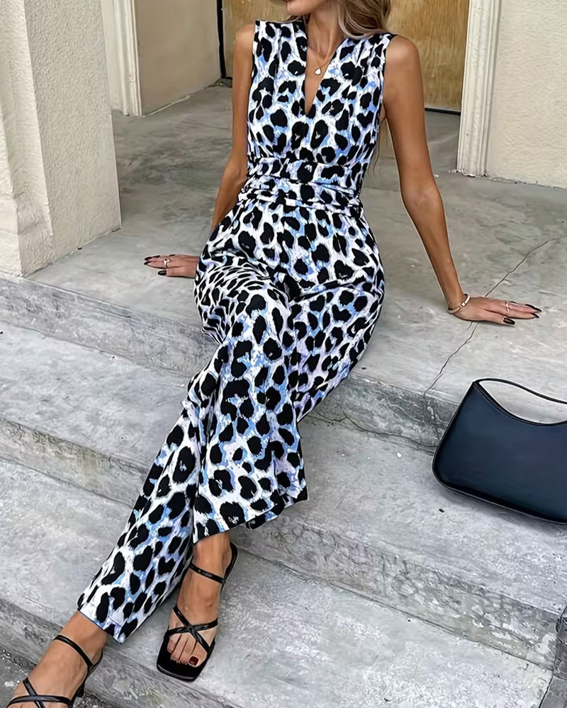 Stijlvolle mouwloze damesjumpsuit met opvallend patroon
