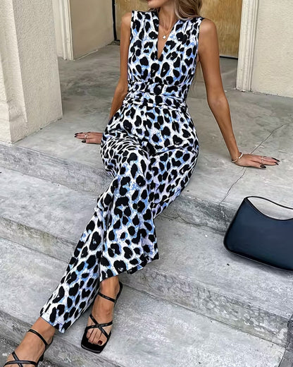 Dames Jumpsuit Met Luipaardprint Mouwloos
