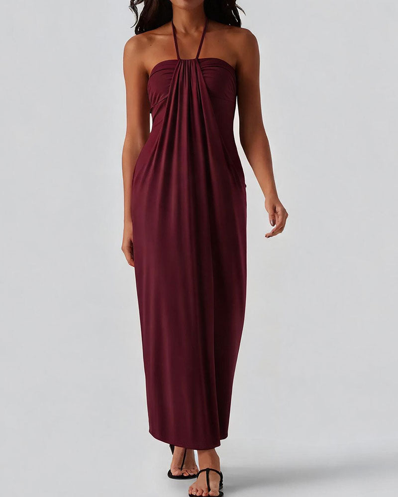 Dames Halter Maxi Jurk Met Drapering