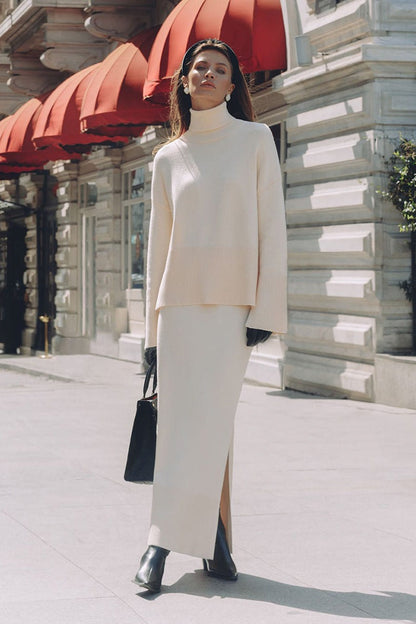 Dames gebreide tweedelige set met trui en maxi rok