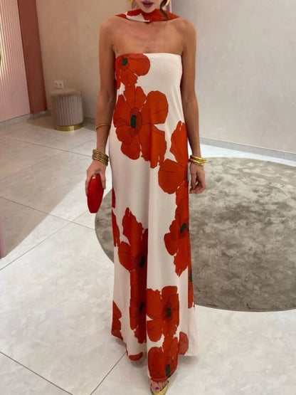 Bedrukt polyester buis maxi-jurk