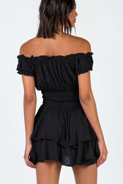 Dames off shoulder wikkel mini jurk met borduursel volledig silhouet