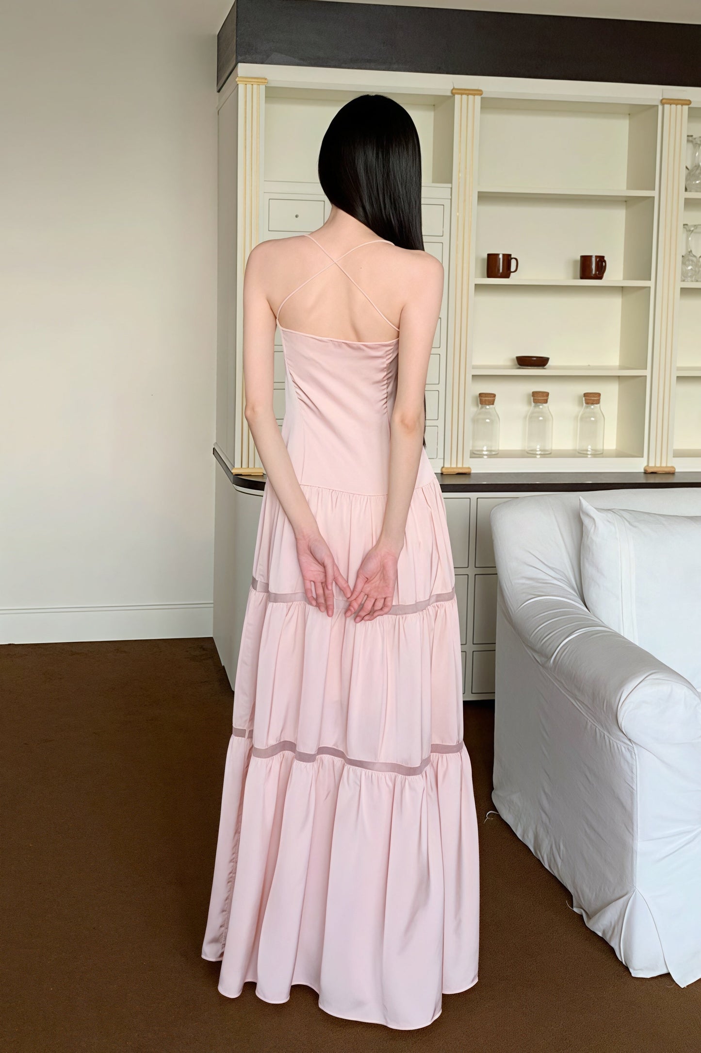 Satin Strapless Maxi Jurk met Strik Roze