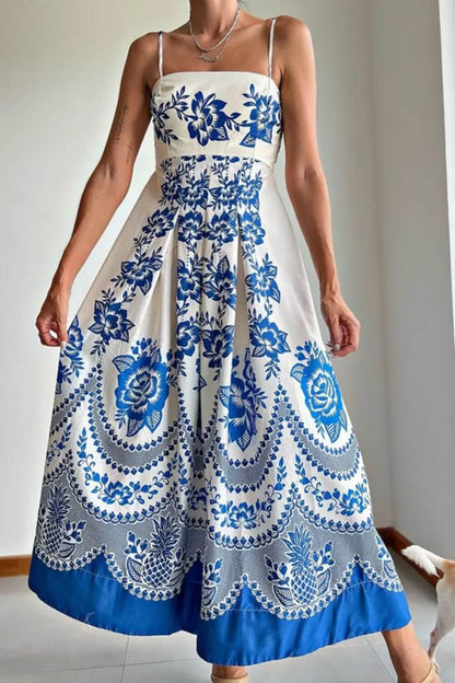 Polyester Midi Jurk met Spaghettibandjes Blauw