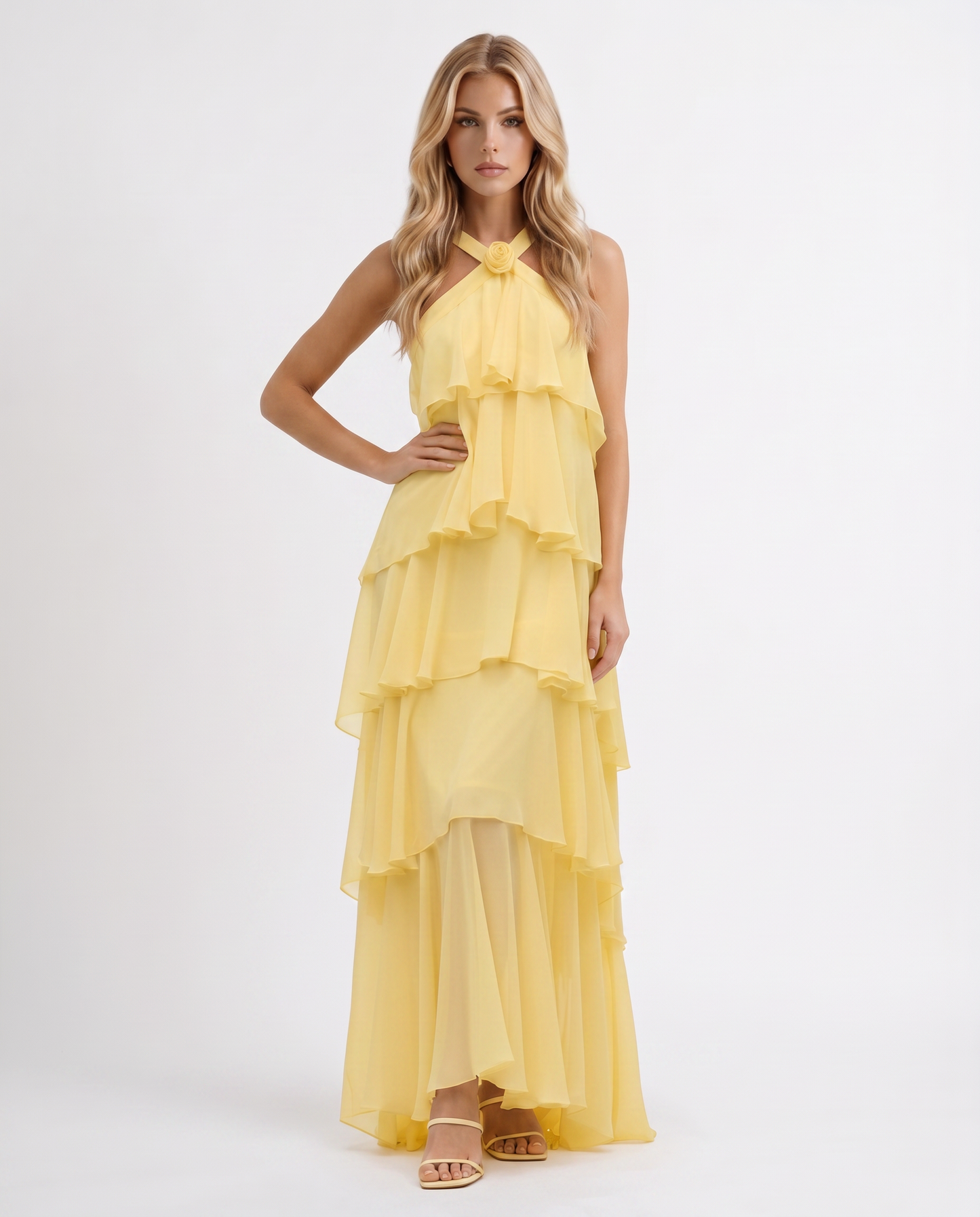 Mouwloze Maxi Jurk met Bloemenprint en Halternek voor Dames
