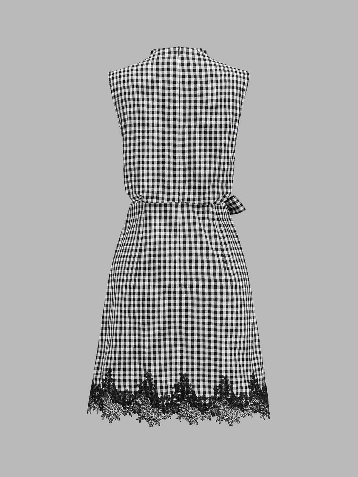 Dames Mini Jurk Met Ruitprint En Strikceintuur