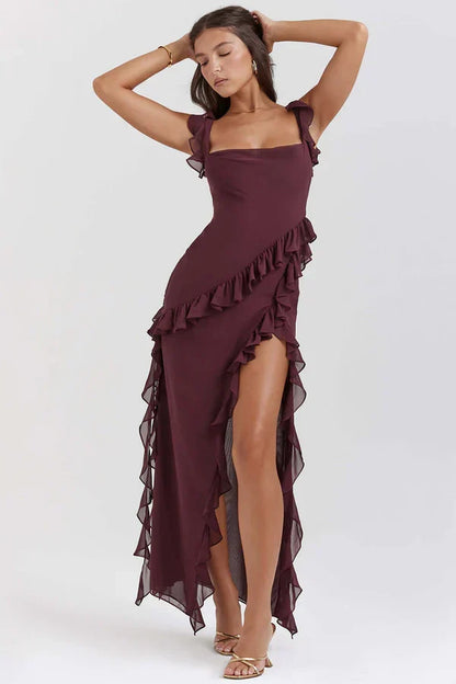 Dames asymmetrische maxi-jurk met ruches